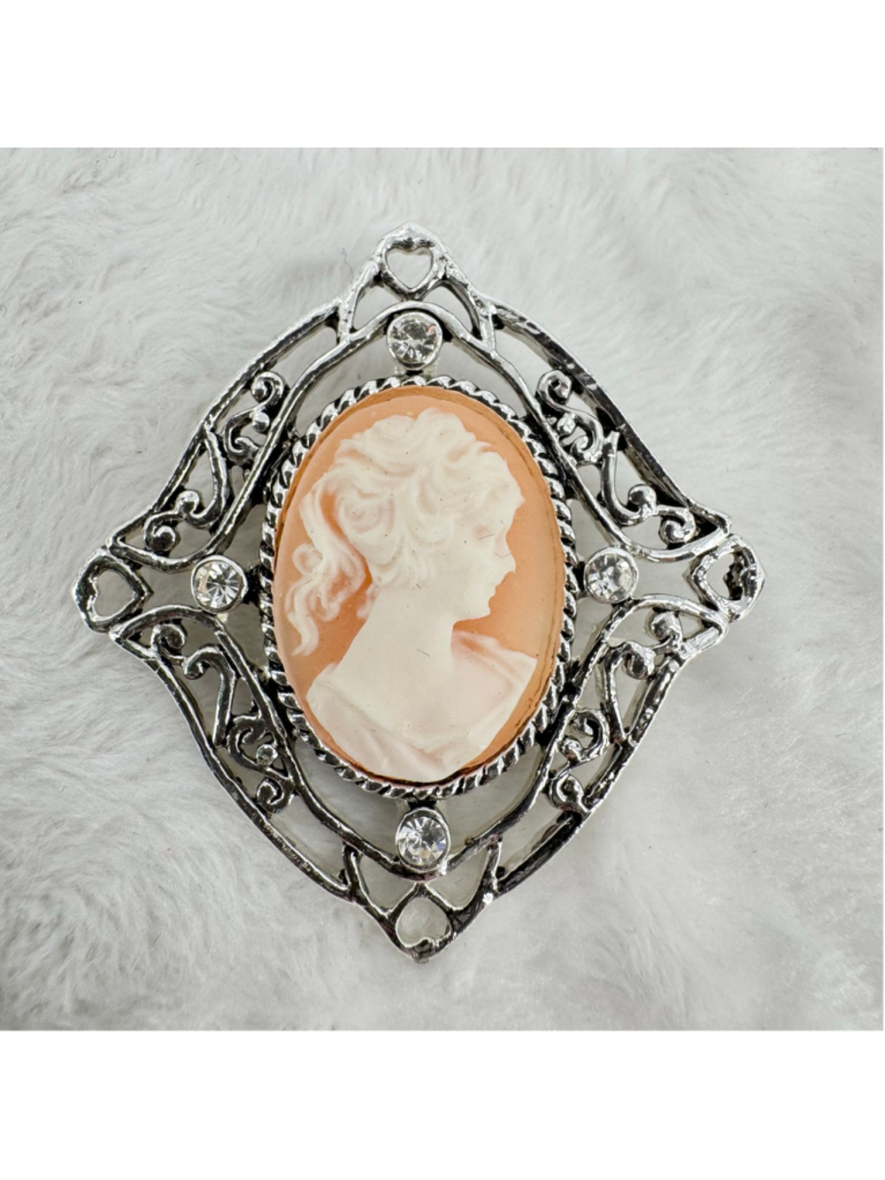 Vintage Cameo Brooch Pin Stamped AAi Regency Victorian Coquette